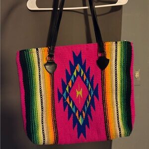 Pink and Multicolor Geometric Tote Bag